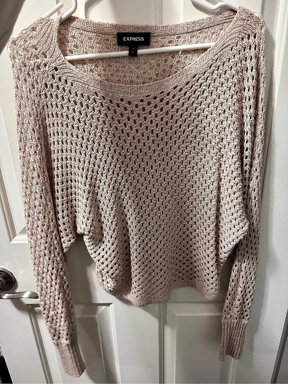Express Open Knit Scoop Neck Sweater in Pink